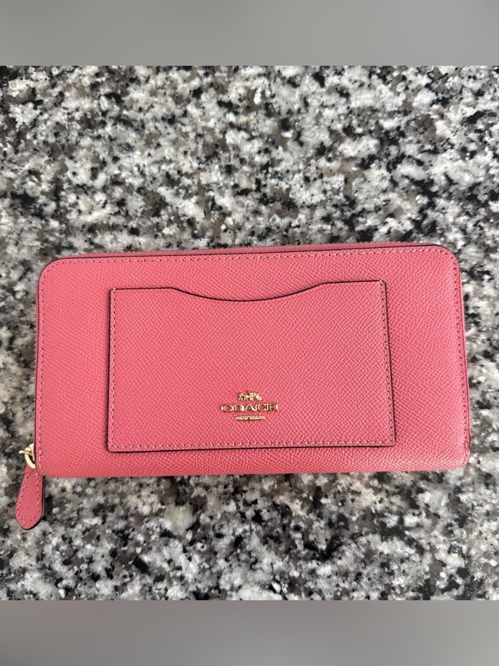 Coach Coral-Pink Saffiano Zip Wallet with Exterior Card Slot